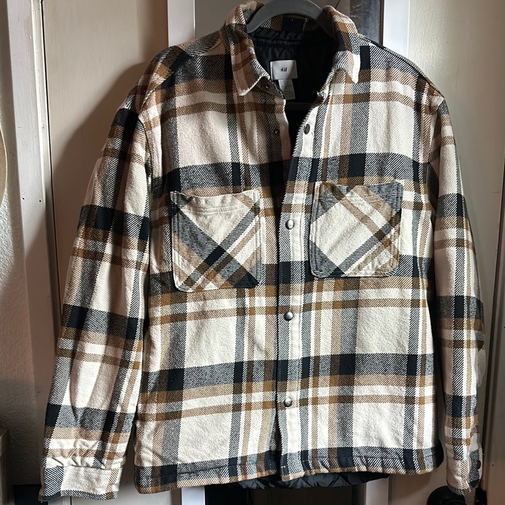 Plaid Men's Jacket - Black, Brown, and Cream